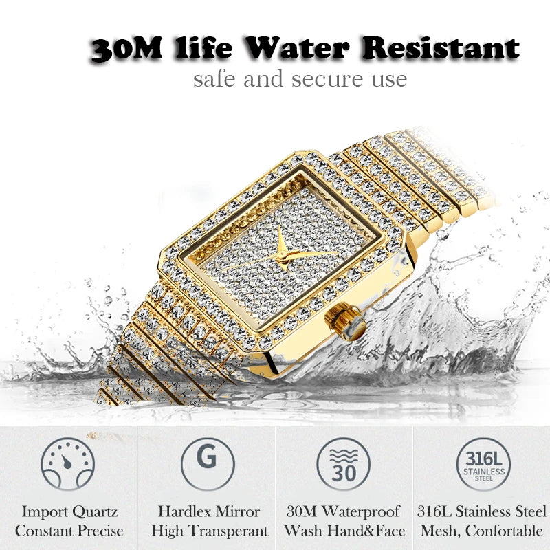 MISSFOX Women’s Diamond Gold Watch – Luxury Minimalist Quartz