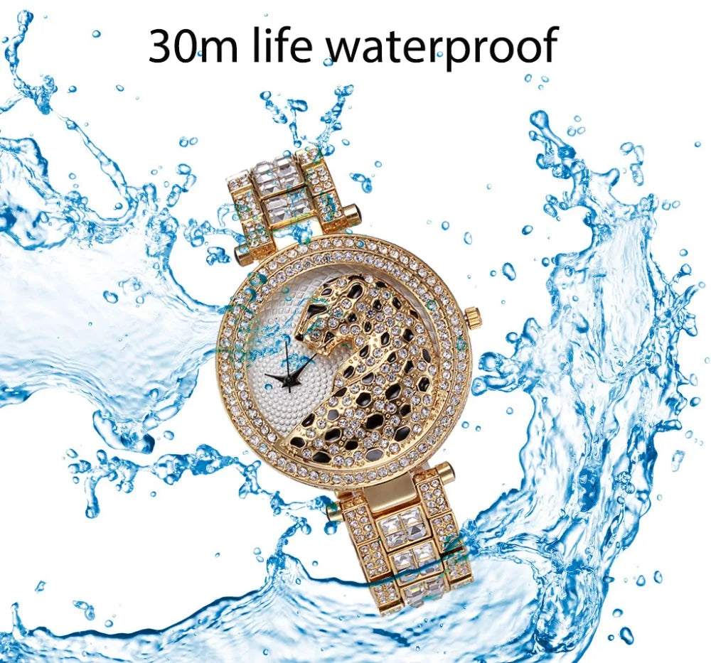 MISSFOX Women’s Quartz Watch – Crystal Bling Leopard Design