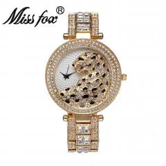 MISSFOX Women’s Quartz Watch – Crystal Bling Leopard Design