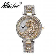 MISSFOX Women’s Quartz Watch – Crystal Bling Leopard Design